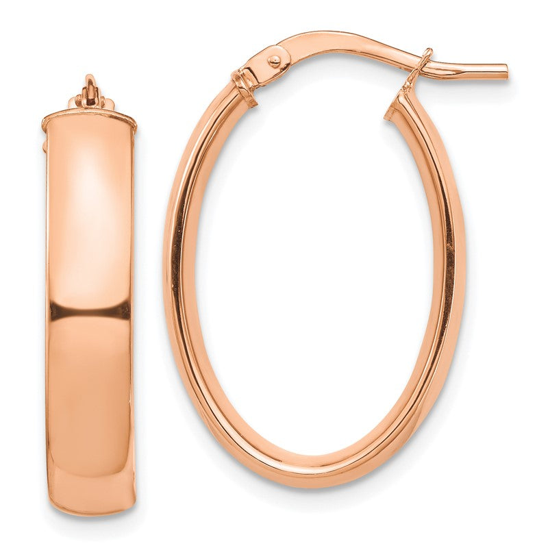 14k Rose Gold 5x25mm High Polished Oval Tube Hoop Earrings TF1407R