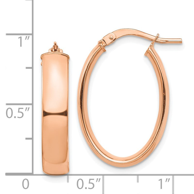 14k Rose Gold 5x25mm High Polished Oval Tube Hoop Earrings TF1407R