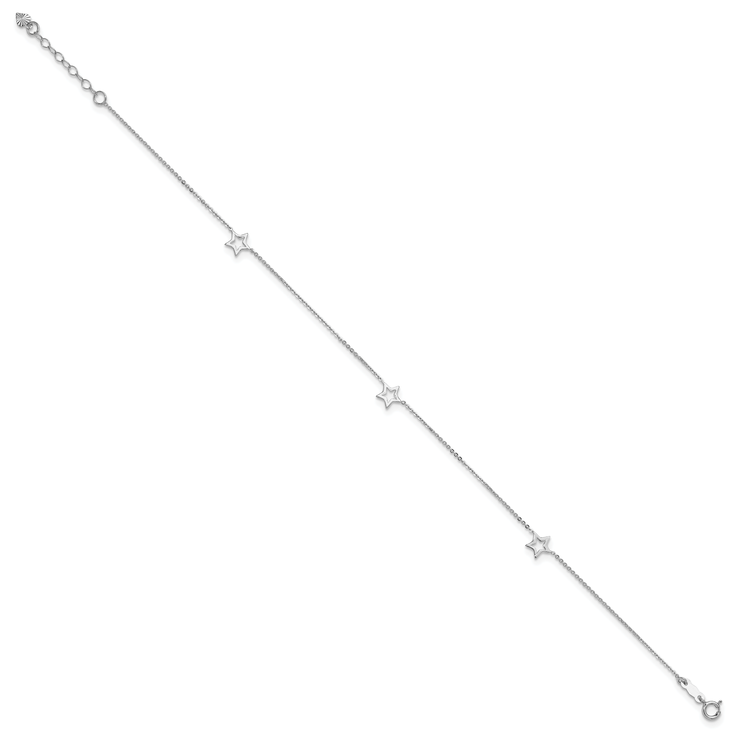 14K White Gold Open Star 3-Station 9 inch Plus 1 inch Extender - Total 10 inch Anklet ANK200