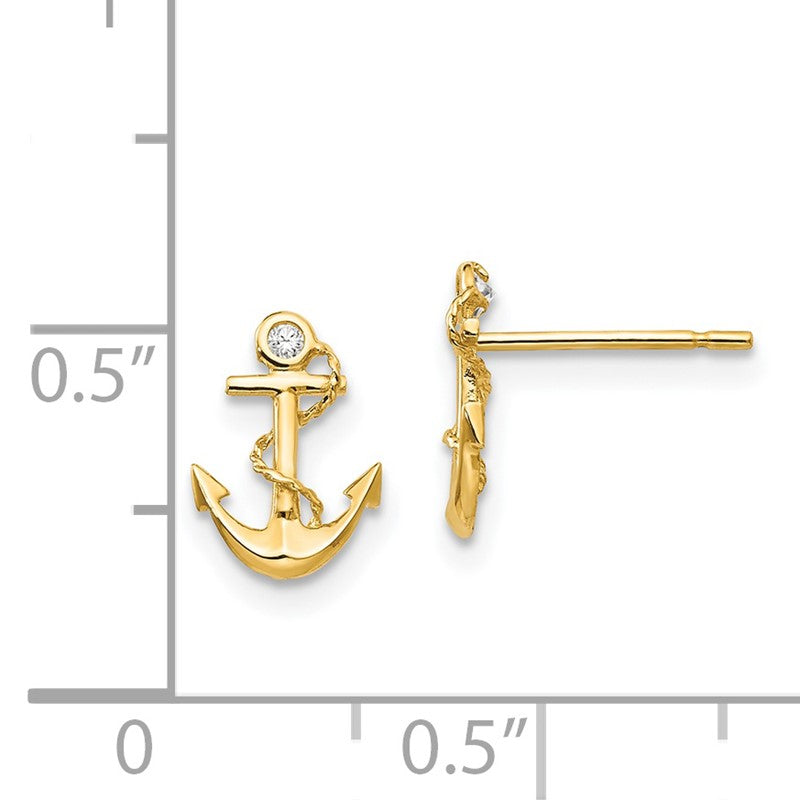 14k Madi K CZ Anchor Childrens Post Earrings GK680