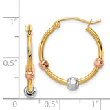 14k Polished with D/C Beads Tri-color Hoop Earrings TF1468