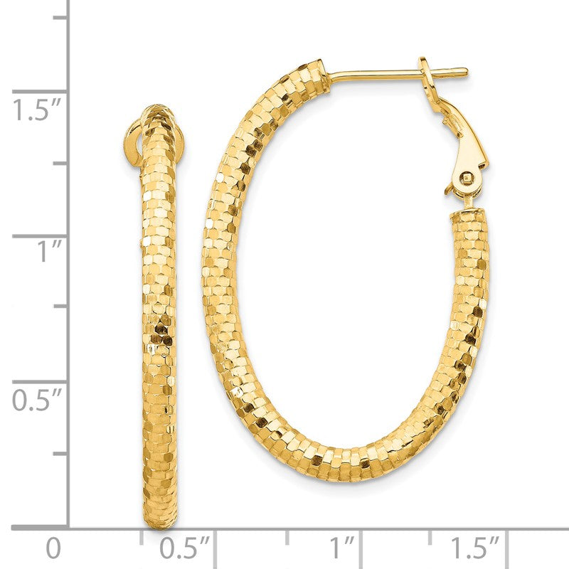 14K 3x37mm Diamond-cut Oval Omega Back Tube Hoop Earrings TF1707