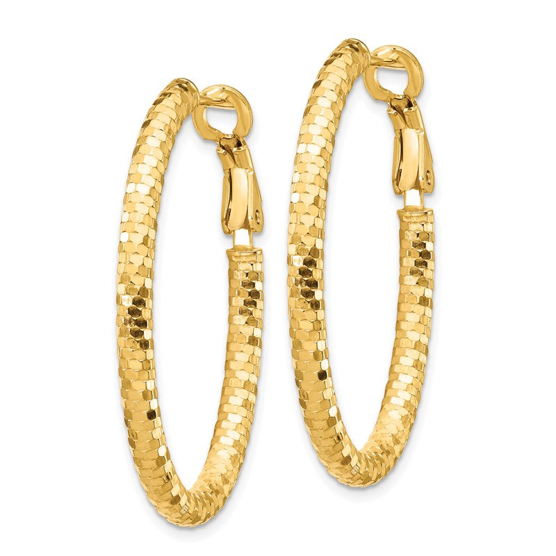14K 3x37mm Diamond-cut Oval Omega Back Tube Hoop Earrings TF1707