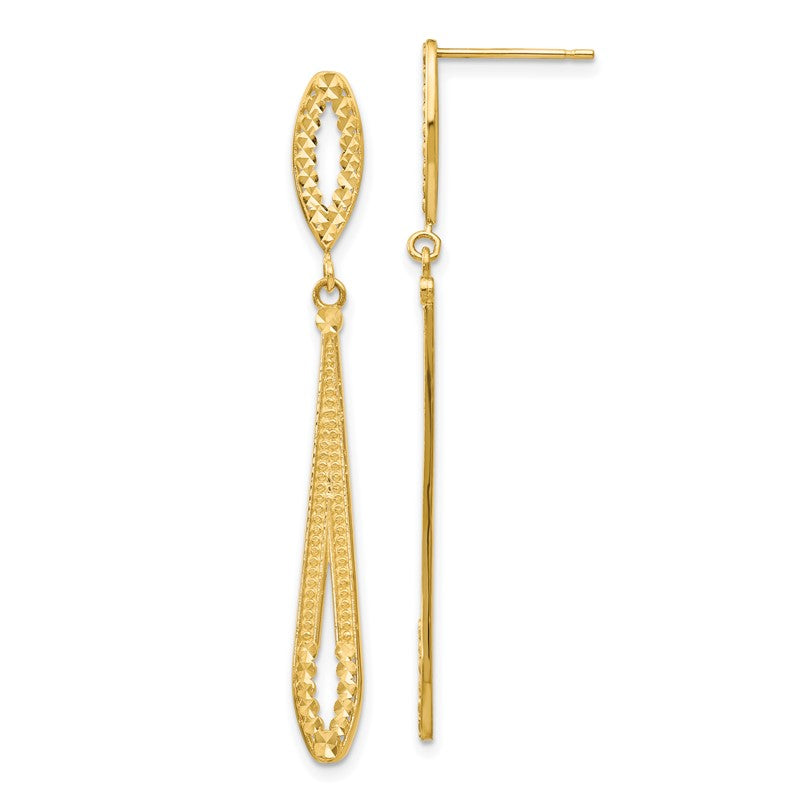 14k Diamond-cut Open Teardrop Dangle Post Earrings H839