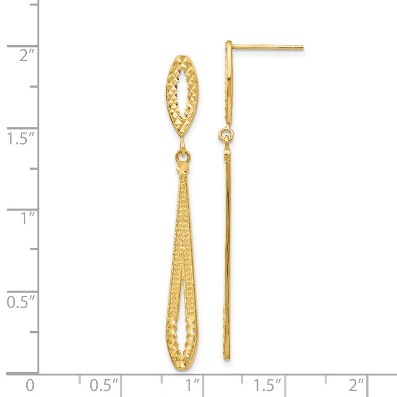 14k Diamond-cut Open Teardrop Dangle Post Earrings H839