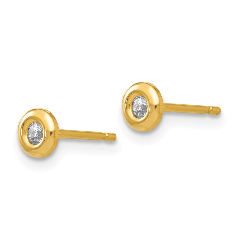 14k Polished 4mm Circle Bezel with CZ Post Earrings YE251