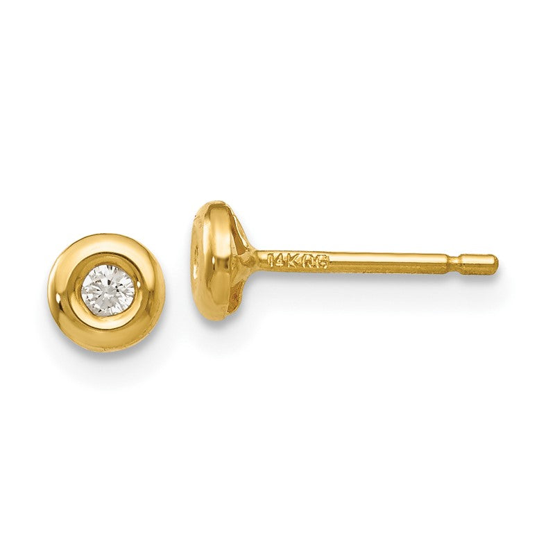 14k Polished 4mm Circle Bezel with CZ Post Earrings YE251
