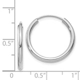 14k White Gold 2x20mm Polished Round Endless Tube Hoop Earrings H991