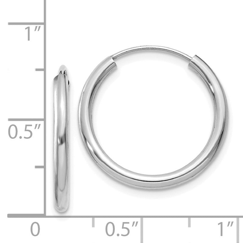14k White Gold 2x20mm Polished Round Endless Tube Hoop Earrings H991
