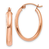 14k Rose Gold 3.75x25mm Polished Oval Tube Hoop Earrings TF975