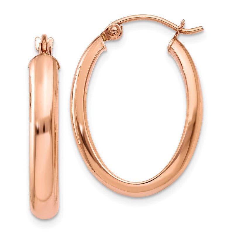 14k Rose Gold 3.75x25mm Polished Oval Tube Hoop Earrings TF975