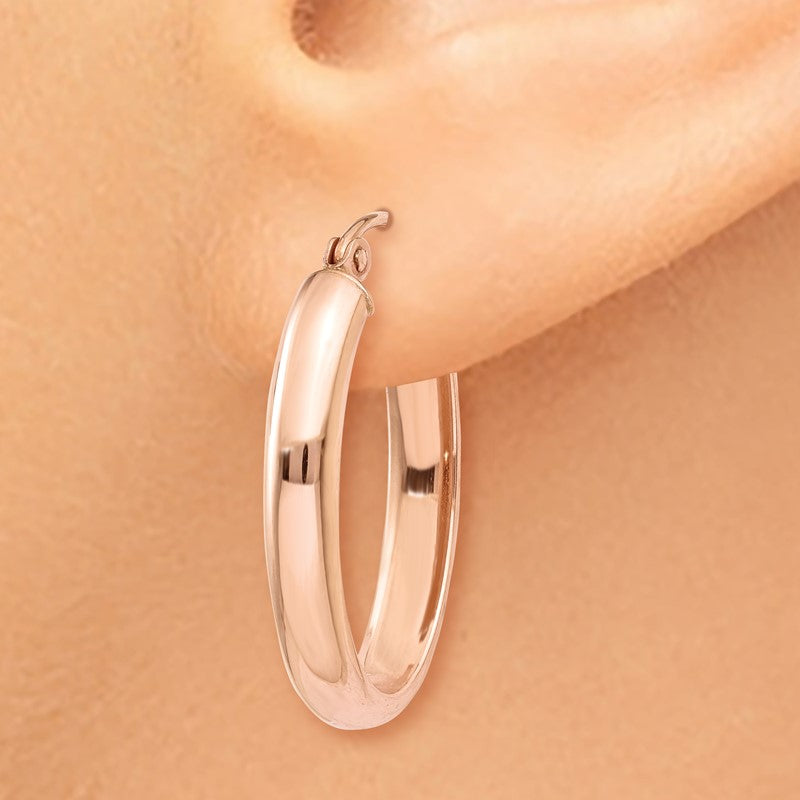 14k Rose Gold 3.75x25mm Polished Oval Tube Hoop Earrings TF975