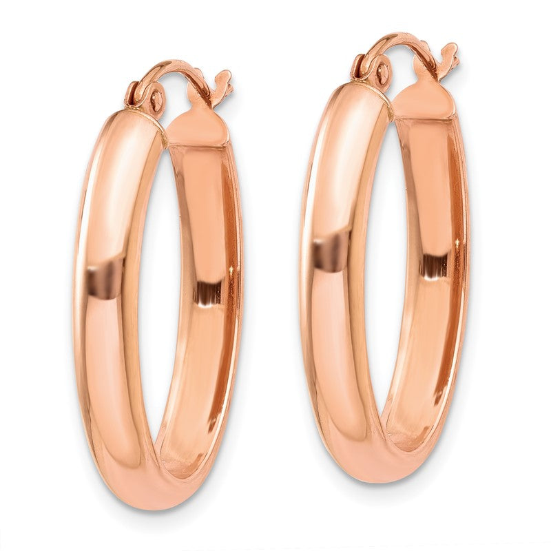 14k Rose Gold 3.75x25mm Polished Oval Tube Hoop Earrings TF975