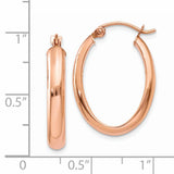 14k Rose Gold 3.75x25mm Polished Oval Tube Hoop Earrings TF975
