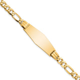14k Polished Solid Chain/Solid Plate Flat Figaro Link Soft Diamond Shape 37x13.5mm Plate 7 inch ID Bracelet LID81C