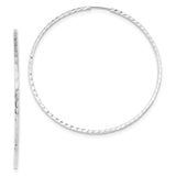 14k White Gold 1.35x60mm Diamond-cut Square-Tube Endless Hoop Earrings TF1003W