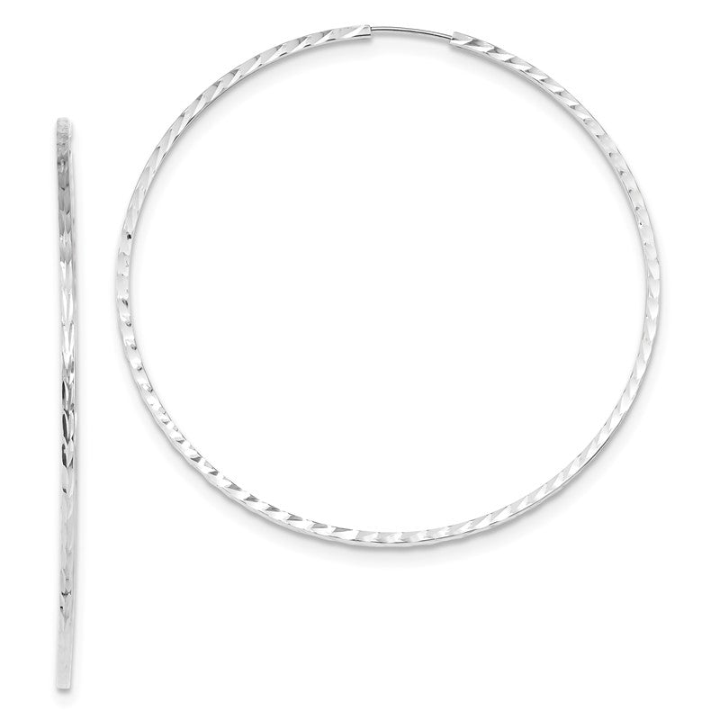 14k White Gold 1.35x60mm Diamond-cut Square-Tube Endless Hoop Earrings TF1003W