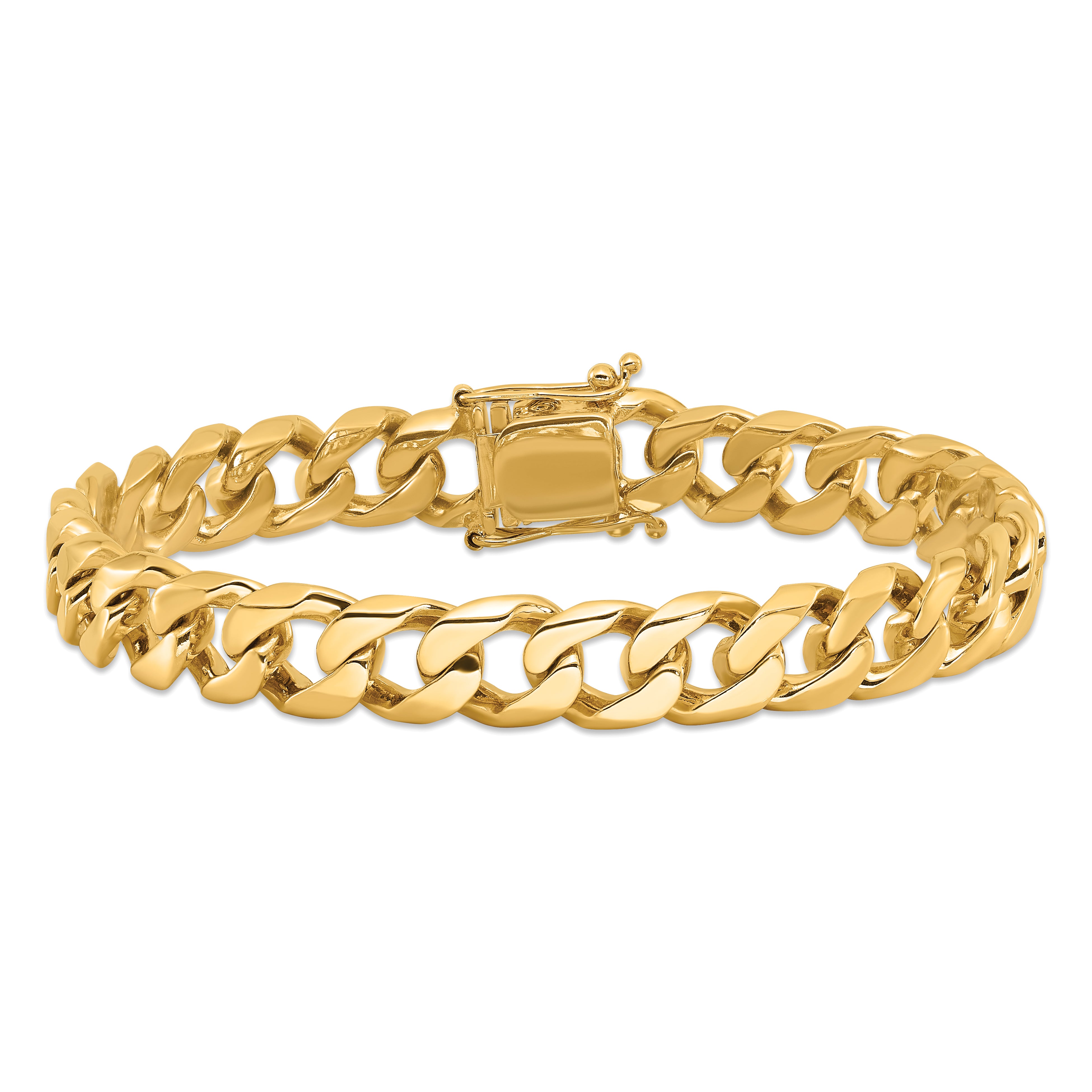 14K 20 inch 9.7mm Hand Polished Flat Beveled Curb Link with Box Catch Clasp Chain LK133