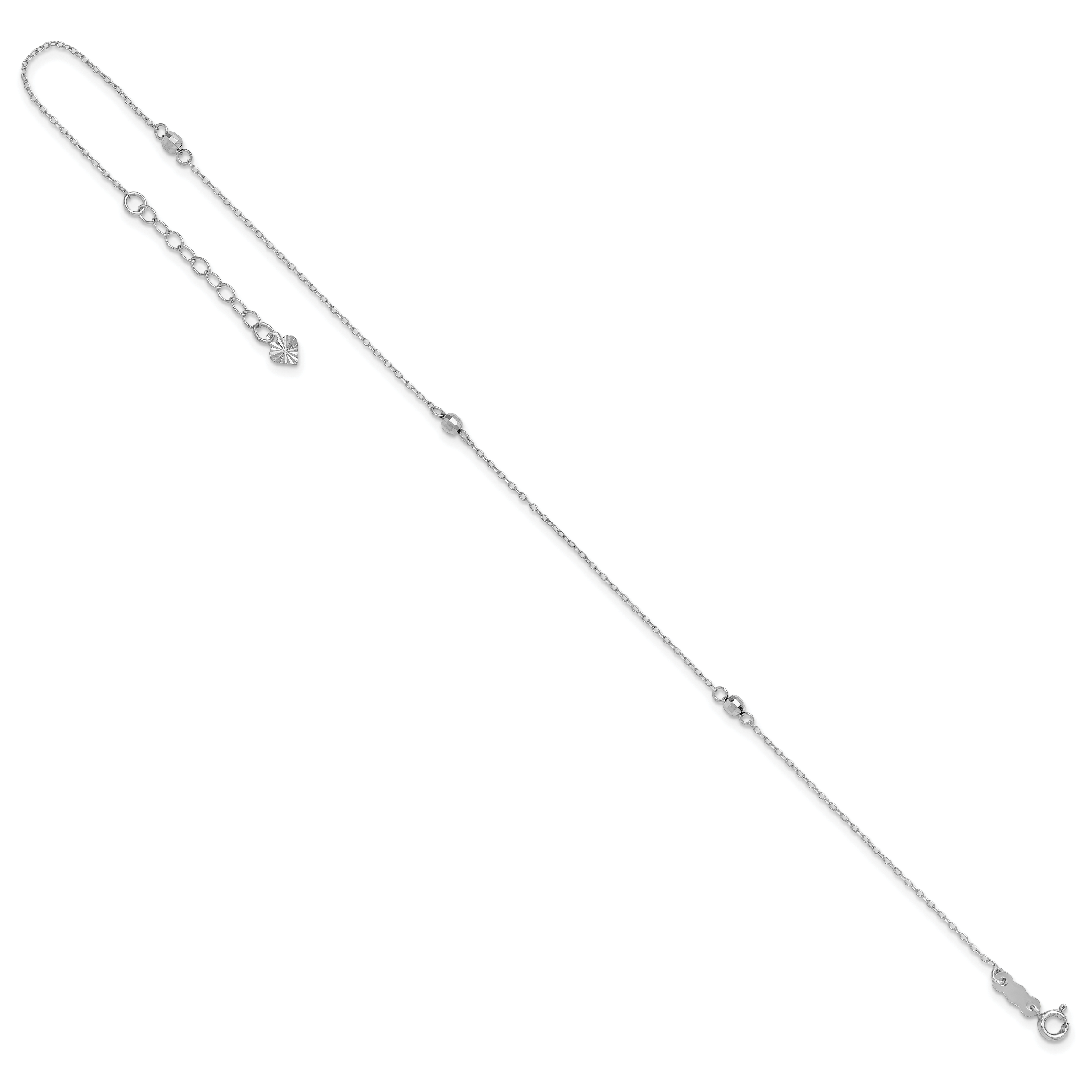 14K White Gold Mirror Beads 3-Station 9 inch Plus 1 inch Extender - Total 10 inch Anklet ANK191
