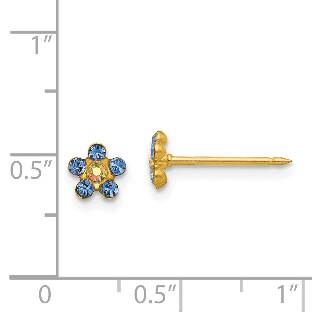 Inverness 14k Blue and Aurora Borealis Crystal Flower Post Piercing Earrings 222E