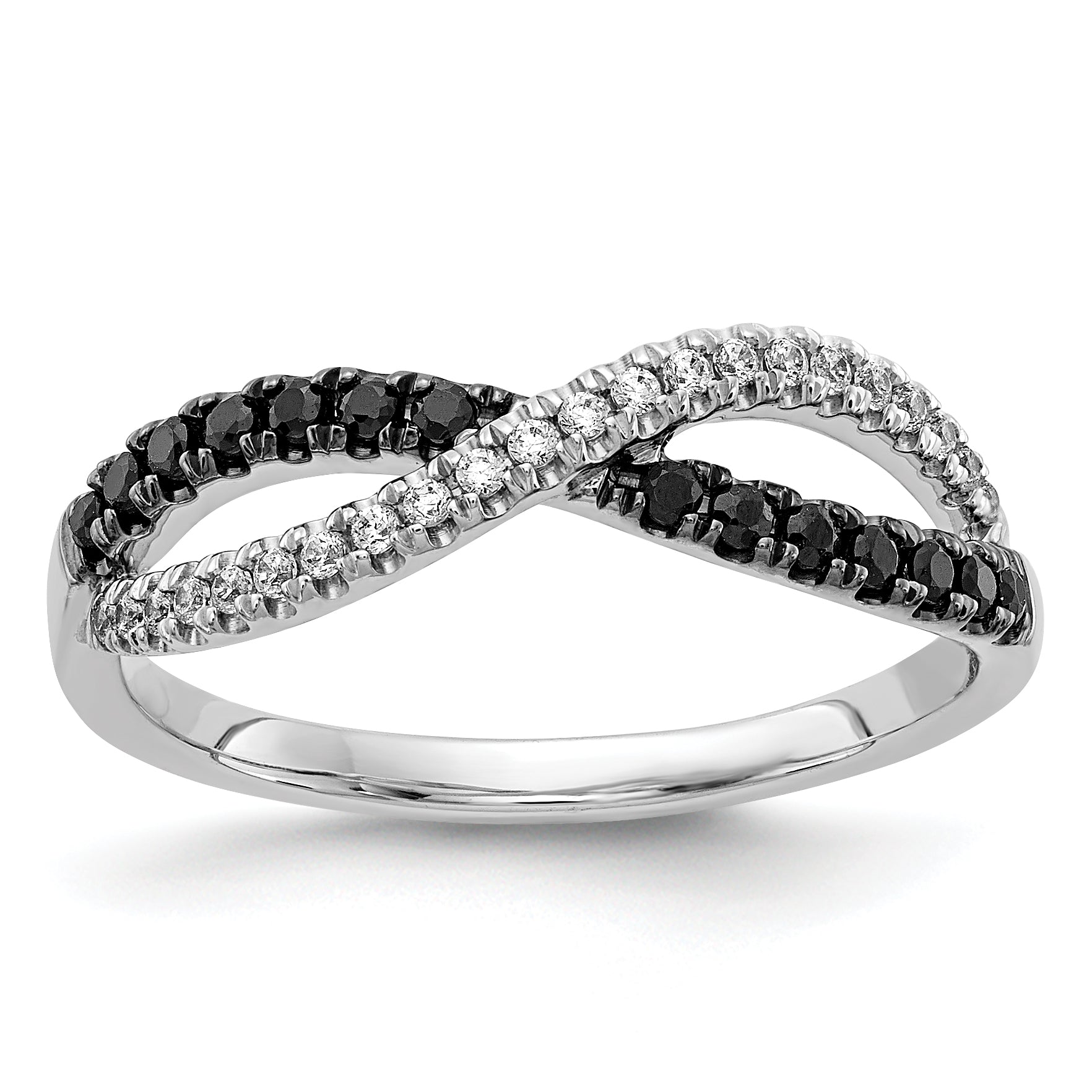 14k White Gold 1/4 carat Black and White Diamond Crisscross Ring RM5687