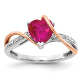 14k Two-tone Diamond and 7mm Ruby Heart Twist Ring RM4337