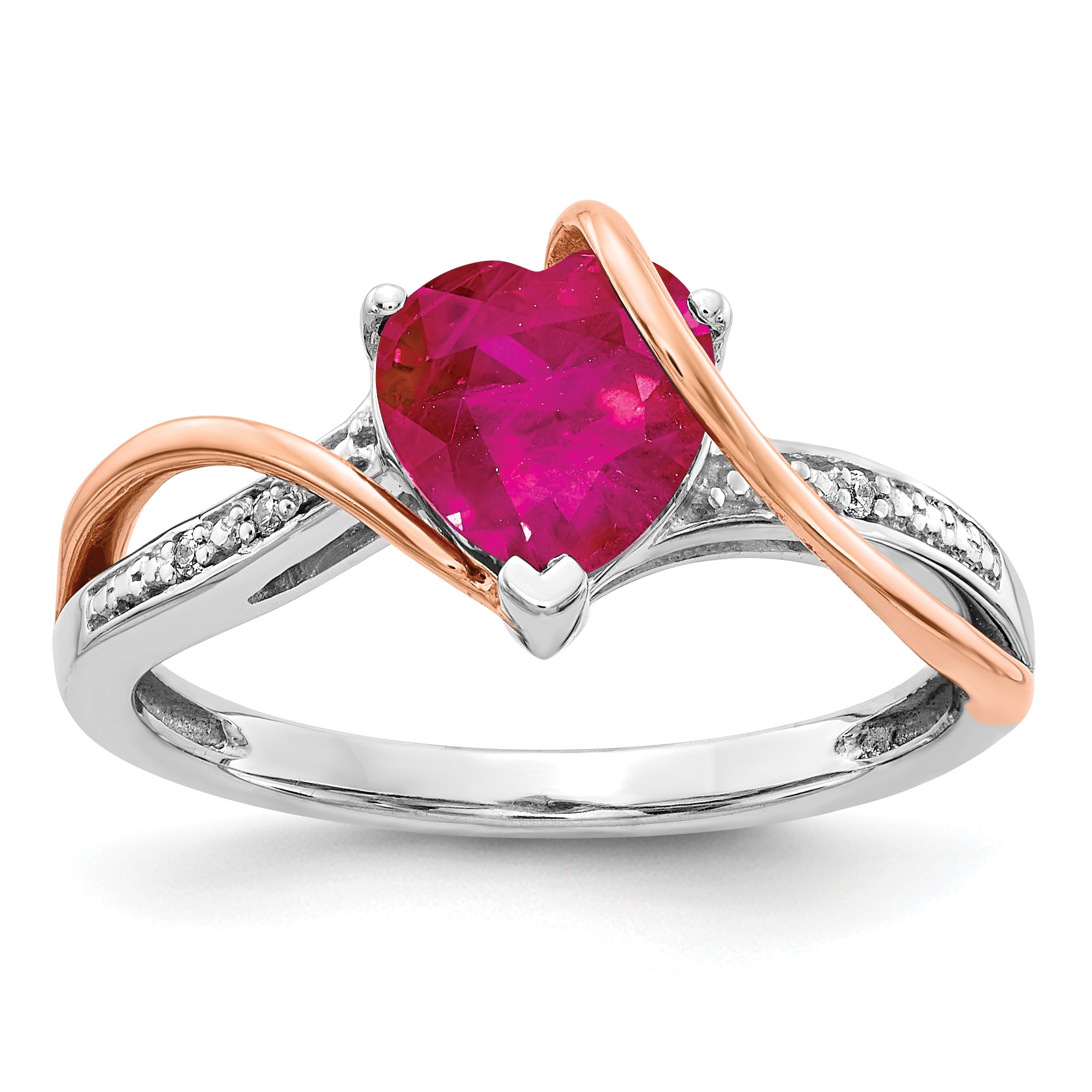 14k Two-tone Diamond and 7mm Ruby Heart Twist Ring RM4337