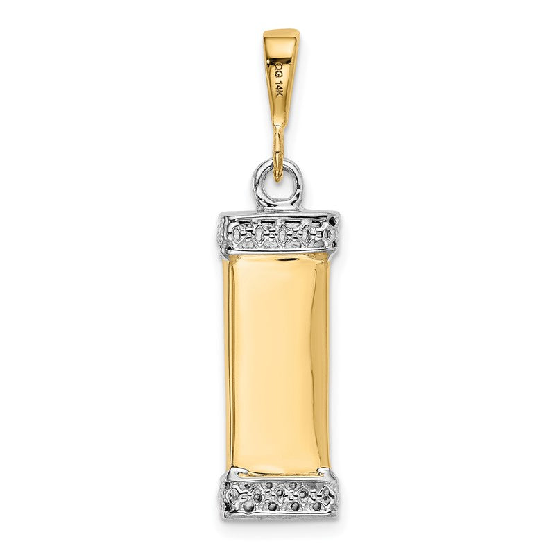 14K Two-Tone 3-D Mezuzah with Shin Pendant K1314