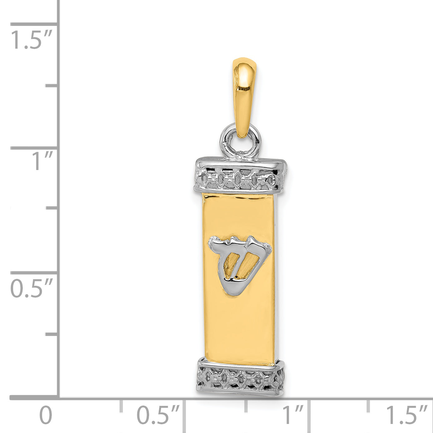 14K Two-Tone 3-D Mezuzah with Shin Pendant K1314