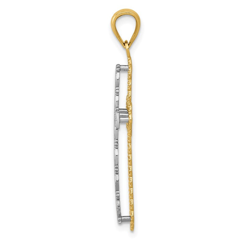14K Two-tone Polished 2-Level Filigree Cross Pendant K5455