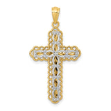 14K Two-tone Polished 2-Level Filigree Cross Pendant K5455