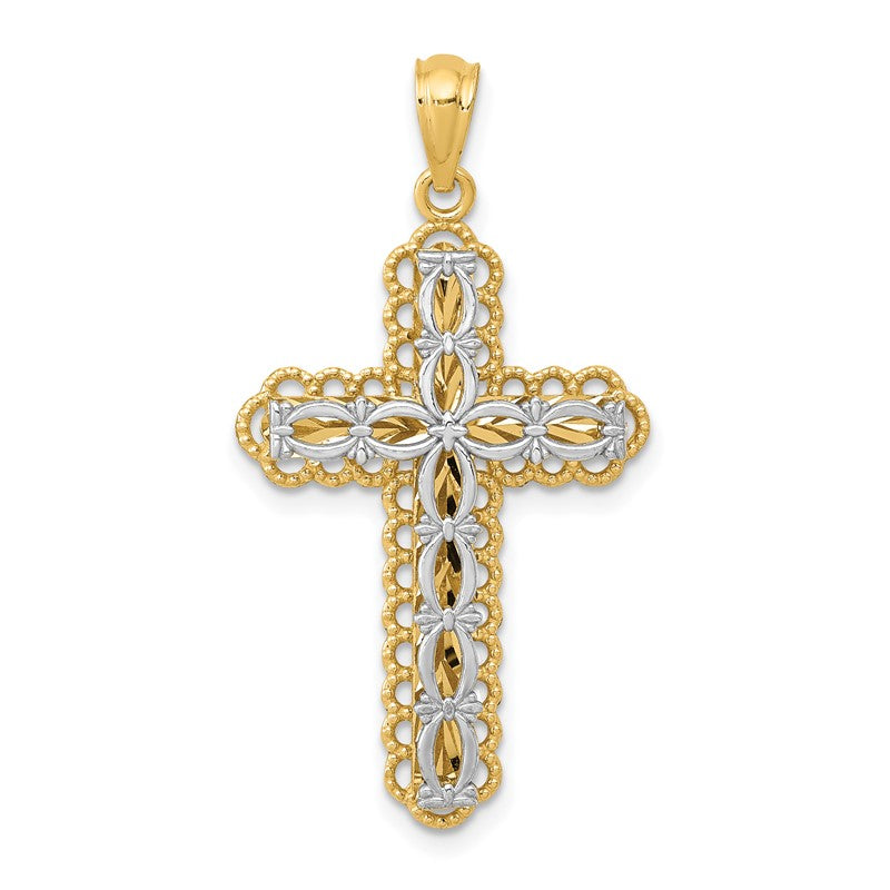 14K Two-tone Polished 2-Level Filigree Cross Pendant K5455