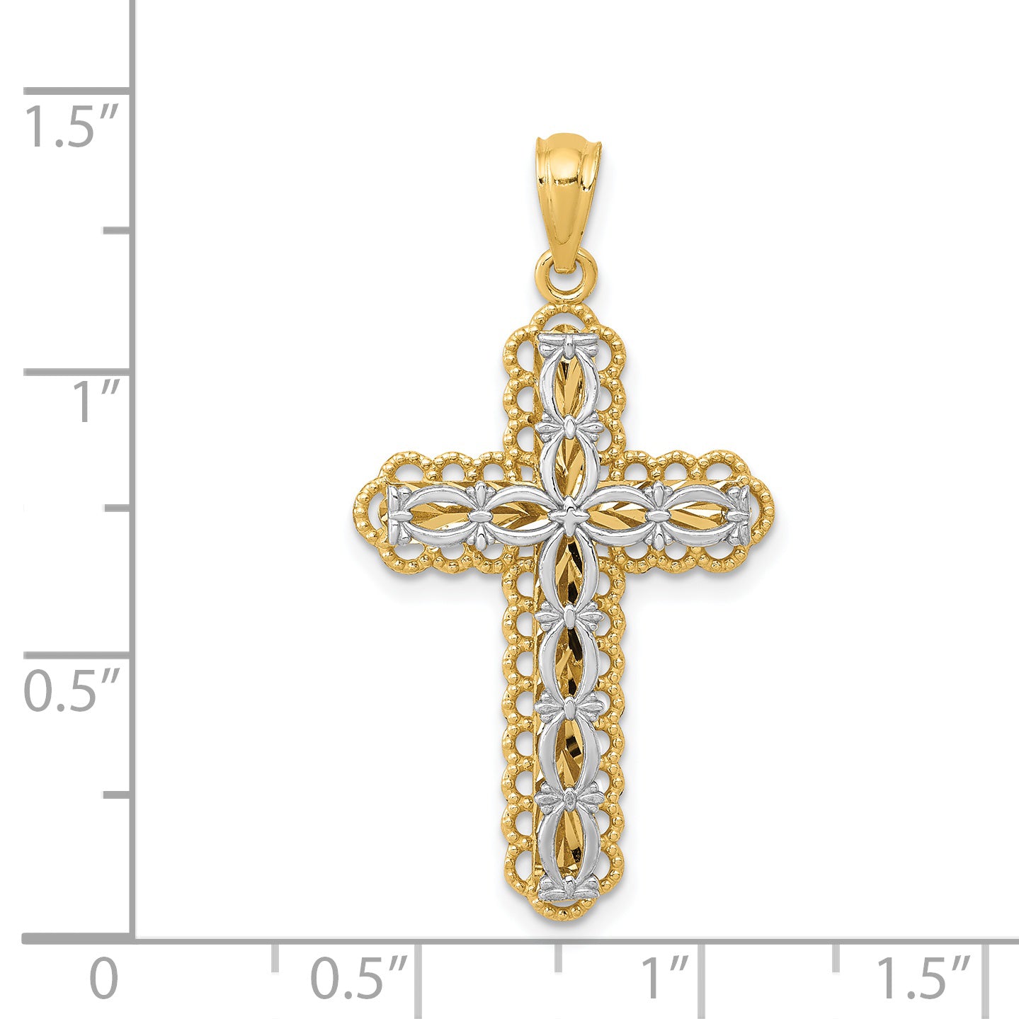 14K Two-tone Polished 2-Level Filigree Cross Pendant K5455