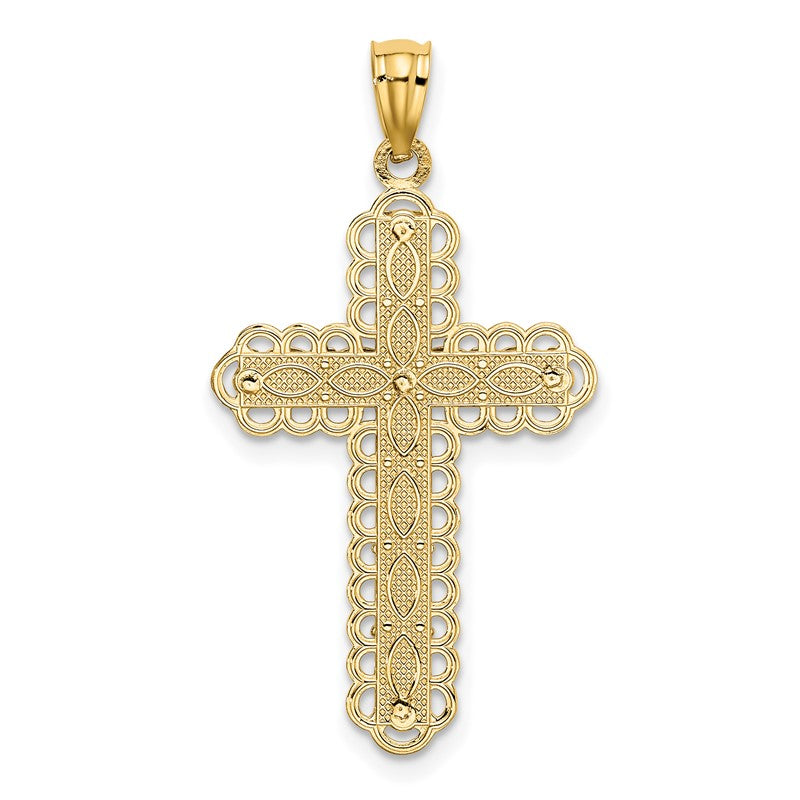 14K Two-tone Polished 2-Level Filigree Cross Pendant K5455