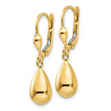 14k Polished Teardrop Dangle Leverback Earrings H557