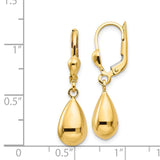 14k Polished Teardrop Dangle Leverback Earrings H557