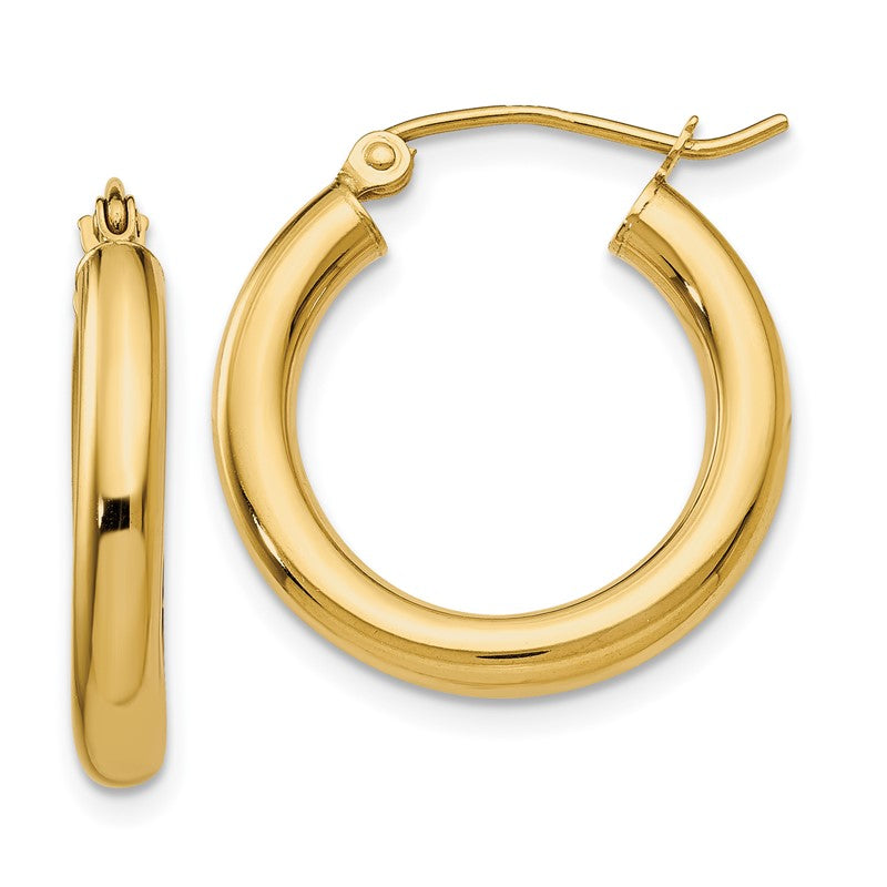 14k 3x20mm Polished Lightweight Tube Hoop Earrings T938L