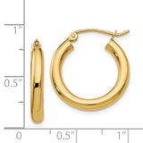 14k 3x20mm Polished Lightweight Tube Hoop Earrings T938L