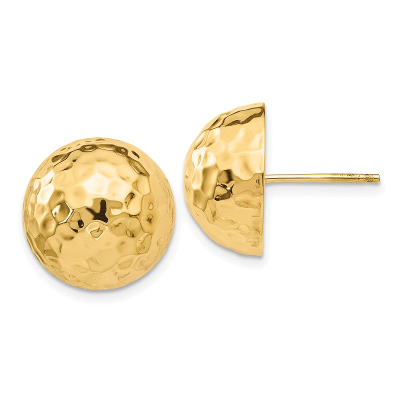 14k 14mm Hammered Half Ball Post Earrings E929