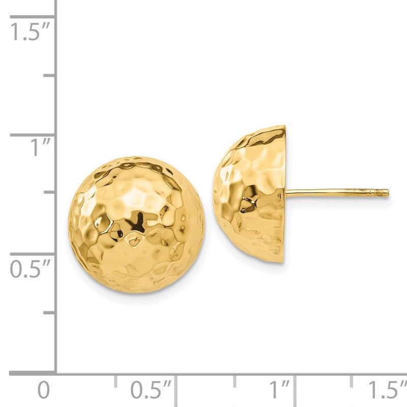 14k 14mm Hammered Half Ball Post Earrings E929