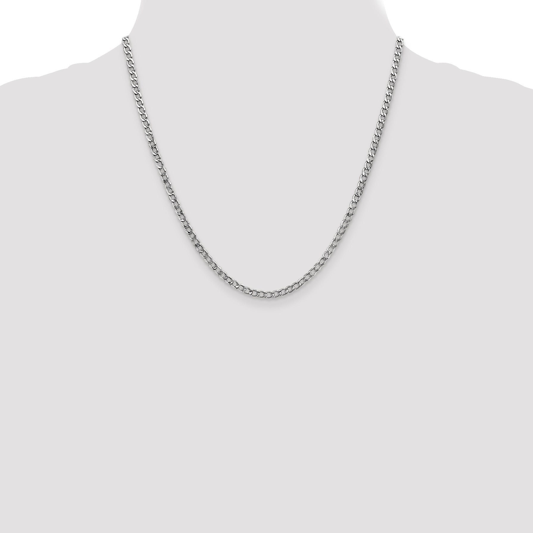 14K White Gold 10 inch 3.35mm Semi-Solid Curb with Lobster Clasp Anklet BC103