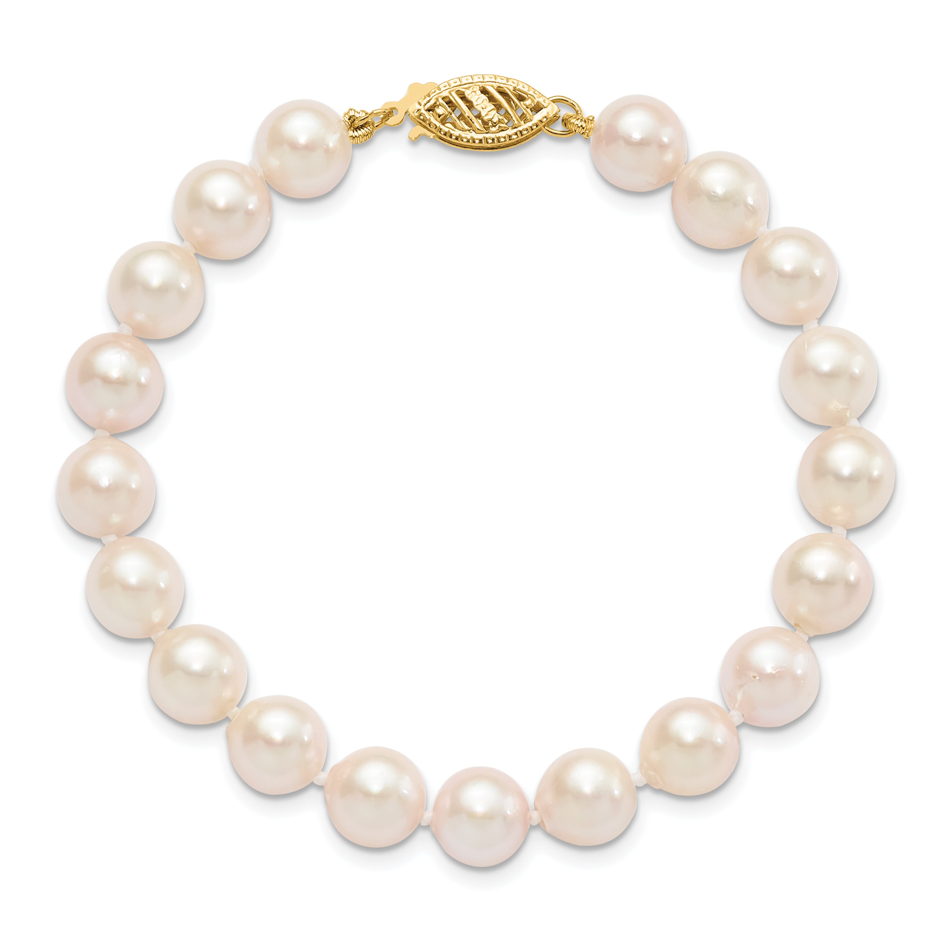 14k 7-8mm White Round Akoya Saltwater Cultured Pearl 16 inch Necklace PL70AA