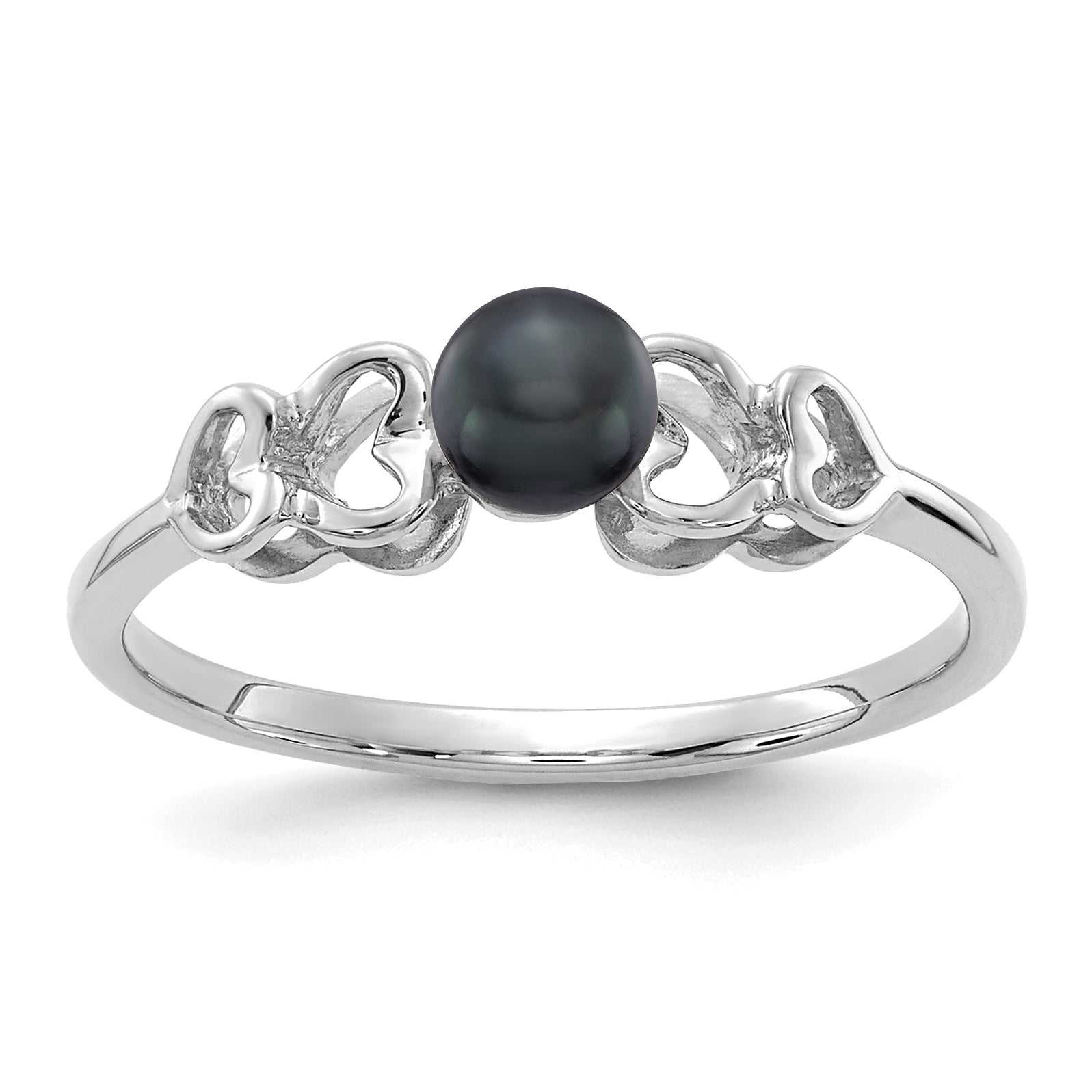 14k White Gold 4mm Black FW Cultured Pearl ring Y1870BP