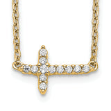 14k White Gold 1/10 carat Diamond Sideways Cross 18 inch Necklace PM4692