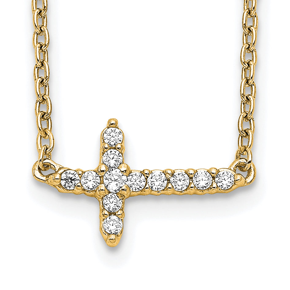 14k White Gold 1/10 carat Diamond Sideways Cross 18 inch Necklace PM4692