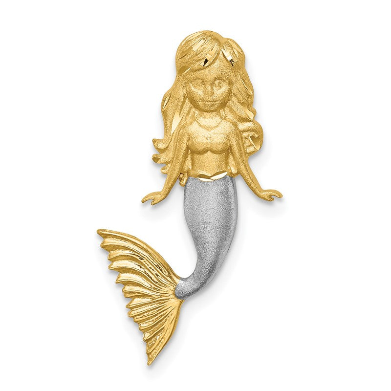 14K and White Rhodium Brushed Diamond-Cut Mermaid Chain Slide D4501