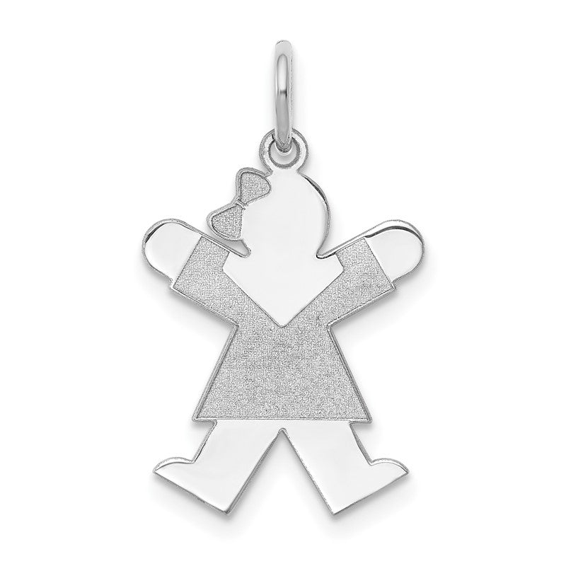 14k White Gold The Kids Small Girl with Bow Engravable Joy Charm XK1097W