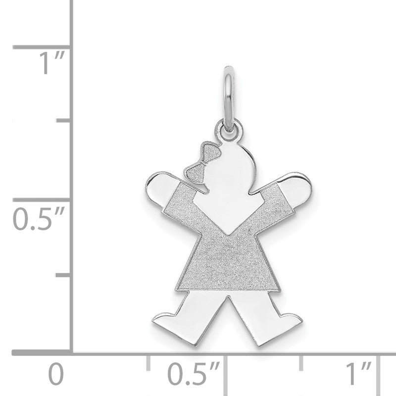 14k White Gold The Kids Small Girl with Bow Engravable Joy Charm XK1097W
