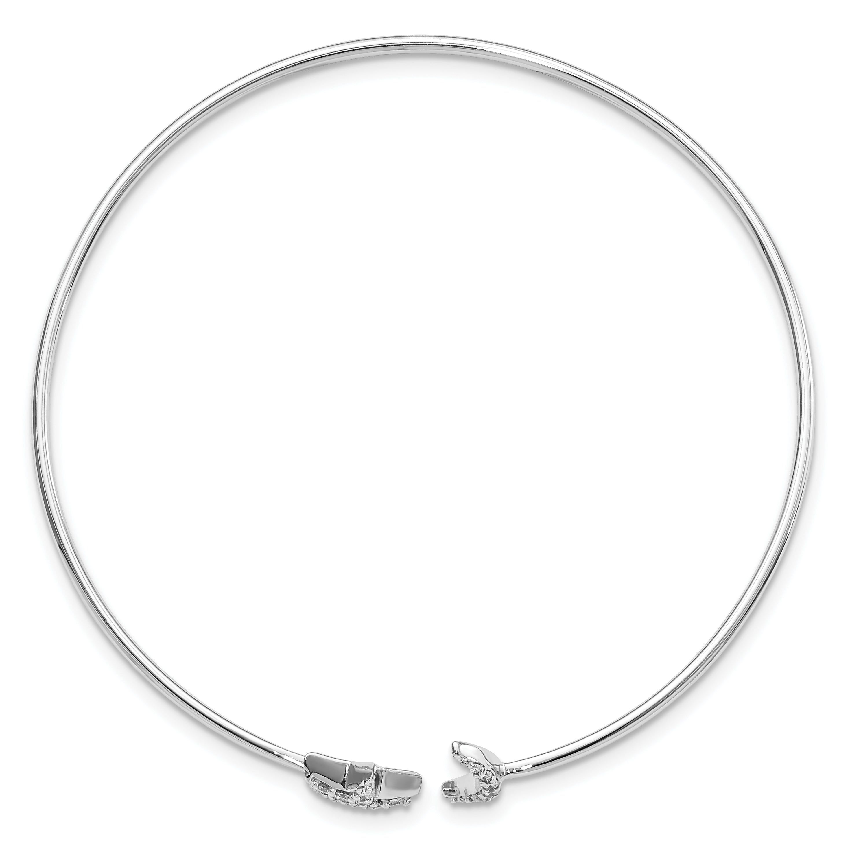 14k White Gold Complete 1/4 carat Diamond Moon and Star Flexible Cuff Bangle Bracelet BM3713
