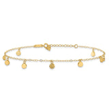 14k Hollow Dangle Circles 9 inch Plus 1 inch Extender - Total 10 inch Anklet ANK225